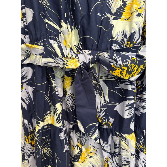 MSRP $138 NWT London Times Navy Floral Belted Midi Dress Size L SAME DAY SHIP - Picture 6 of 7